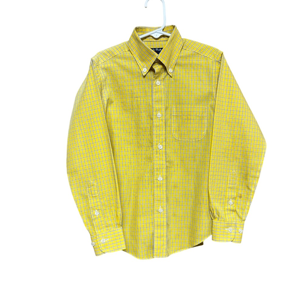 Brooks Brothers Fleece Boys Yellow Plaid Non-Iron Cotton Button Down Shirt Small - Picture 1 of 6